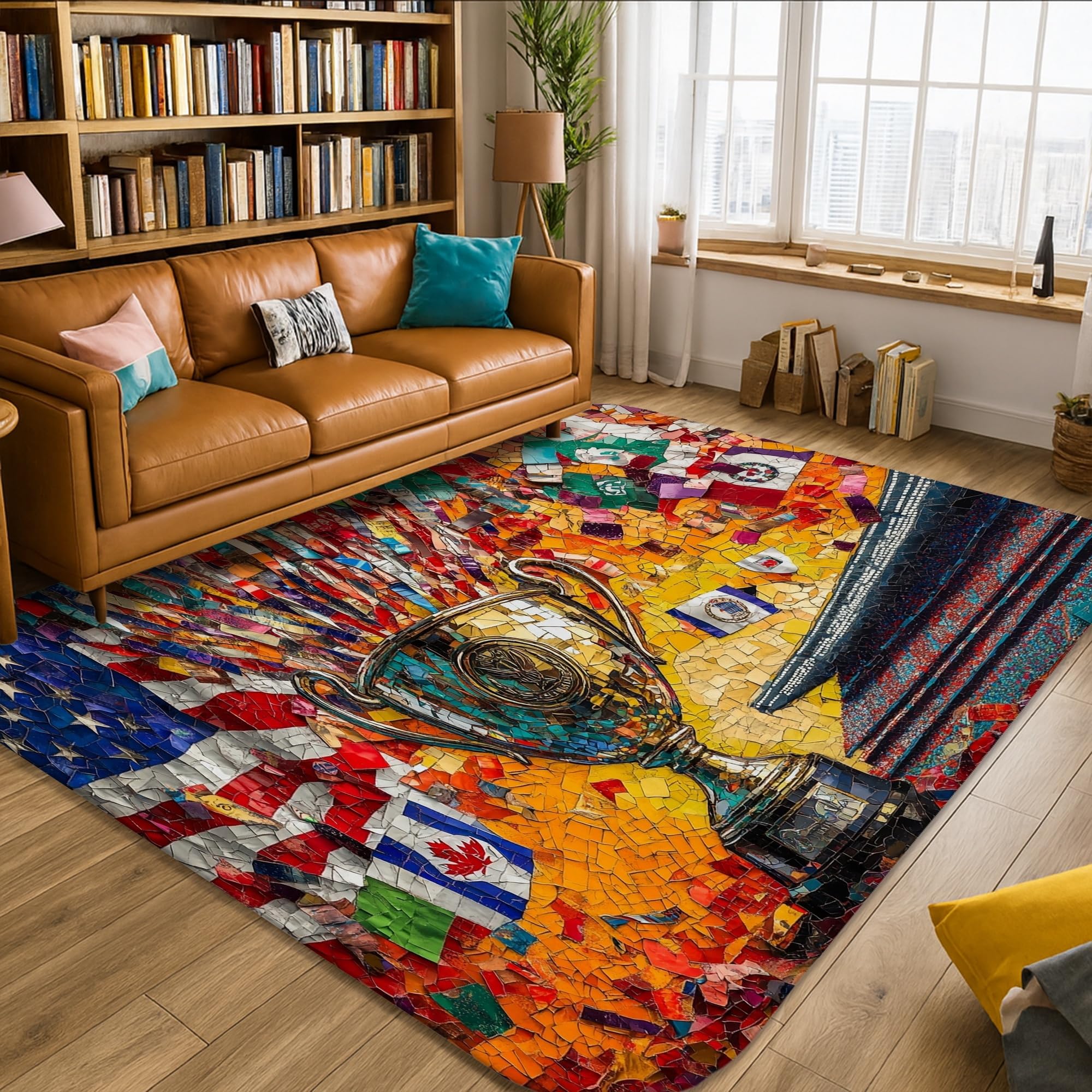 Tapis trophée mosaïque rouge antidérapant doux 1,5x2,1m pour chambre et salon