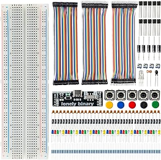 Lonely Binary Electronics Component Kit - 200+ Pcs, 830-Point Breadboard Type-C Power Supply, Jumper Wires, Potentiometer ...