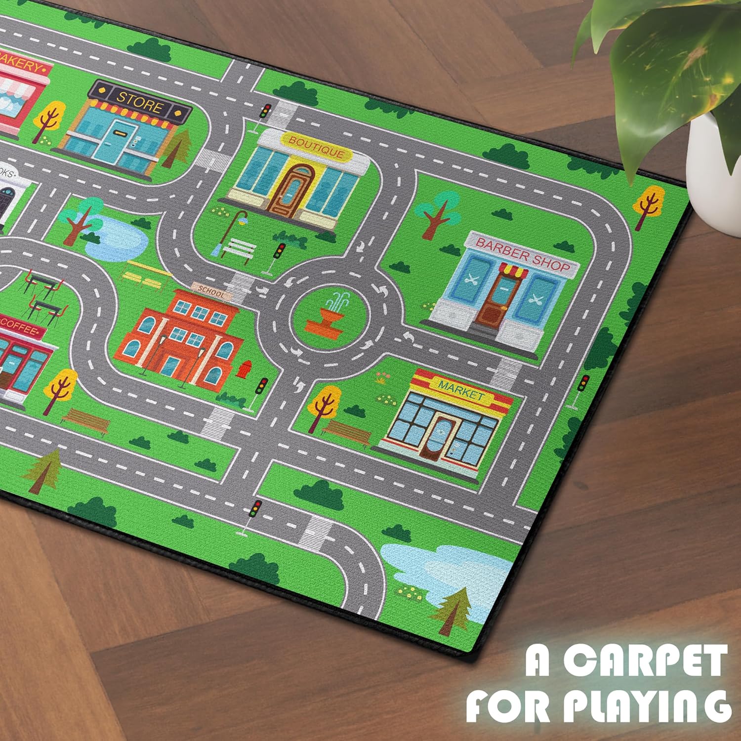 Play Rug for Playroom 59"x39", Kids Car Mat Town City Road Map Carpet, Fun Car Playmat Area Rugs Non-Slip Washable for Bedroom