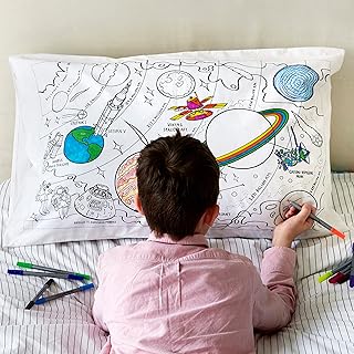 eatsleepdoodle Coloring Pillowcase for Kids w/ 10pk Washable Markers for Kids - 30x20in Space Explorer Kids Coloring Pillowcase - Ultra Washable & Reusable Arts and Crafts for Kids