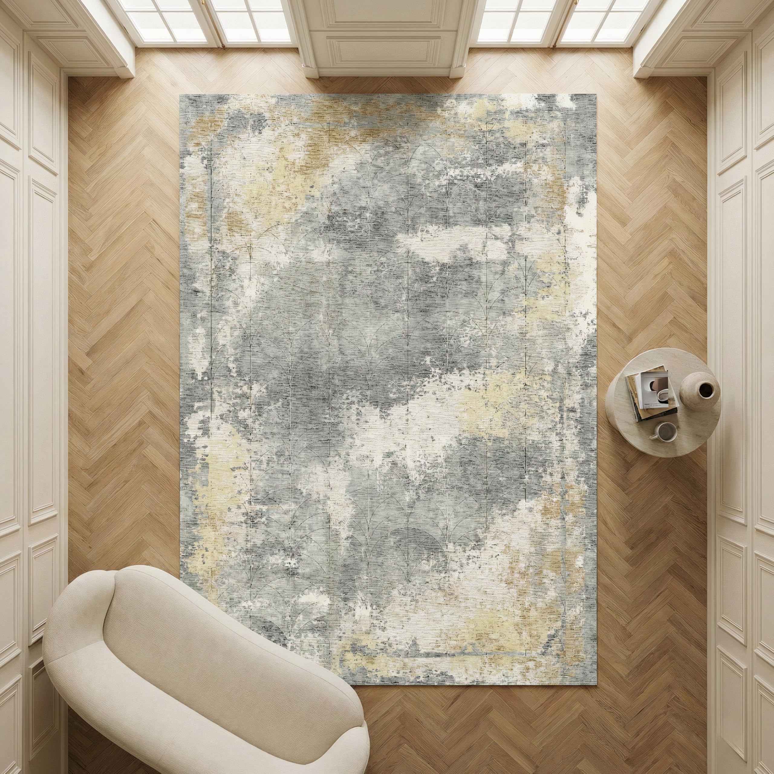 Imperium Homeware Machine Washable rug, 160x230cm, Non-Slip Backing, Short Pile, Non-Shedding, Pet-Friendly — Area Rug for Living Room & Bedroom, Distressed Abstract Pattern, Taupe Gold — image 1