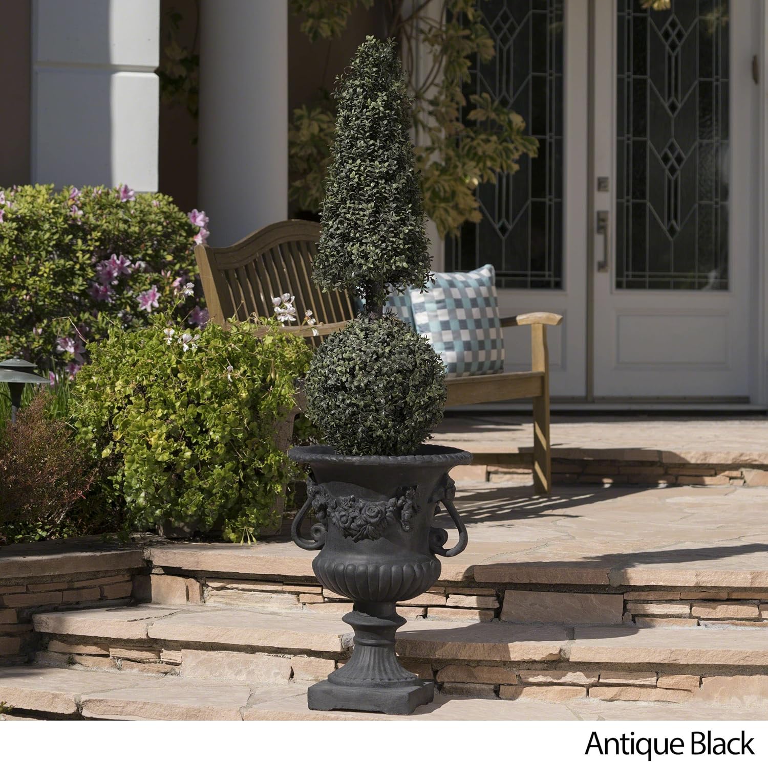 Christopher Knight Home Buena Outdoor 24" Cast Stone Urn, Antique Black