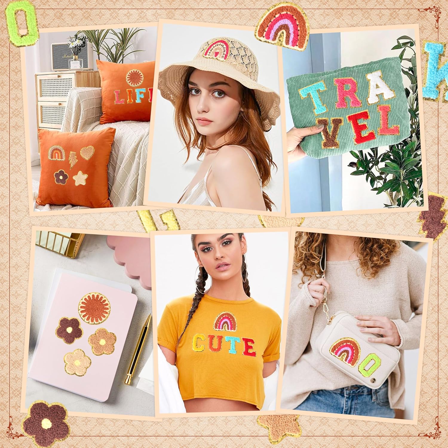 Patches Self-Adhesive Chenille Letters for Clothing: KINGSOW Vintage 124PCS Embroidered Stick On Patch for DIY Crafts - Cute Embroidery Sew On Retro Stickers for Hats Bags Shirts Jackets
