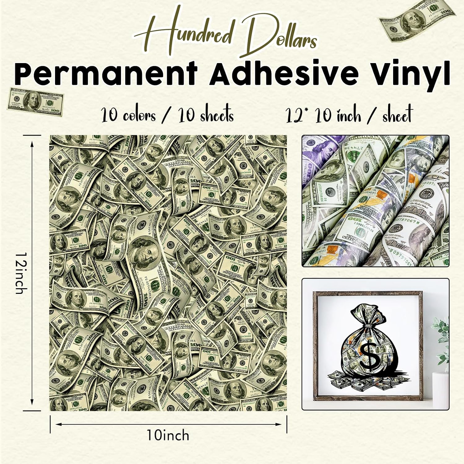 Money Permanent Adhesive Vinyl 10 Sheets 12'' x 10'' image 2