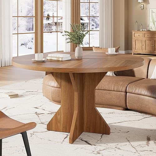 Miniatura 4 de Garvee Mesa de comedor redonda para 4-6 personas, mesa de comedor circular de 47 pulgadas con base de pedestal resistente, muebles de comedor