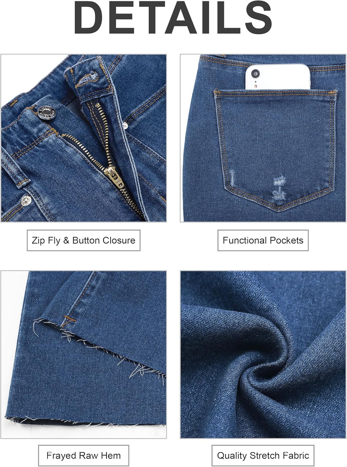 PHISOCKAT Wide Leg Baggy Jeans, High Waisted Stretchy Baggy Jeans Trendy Denim Pants with Pockets Dark Blue - Image 5