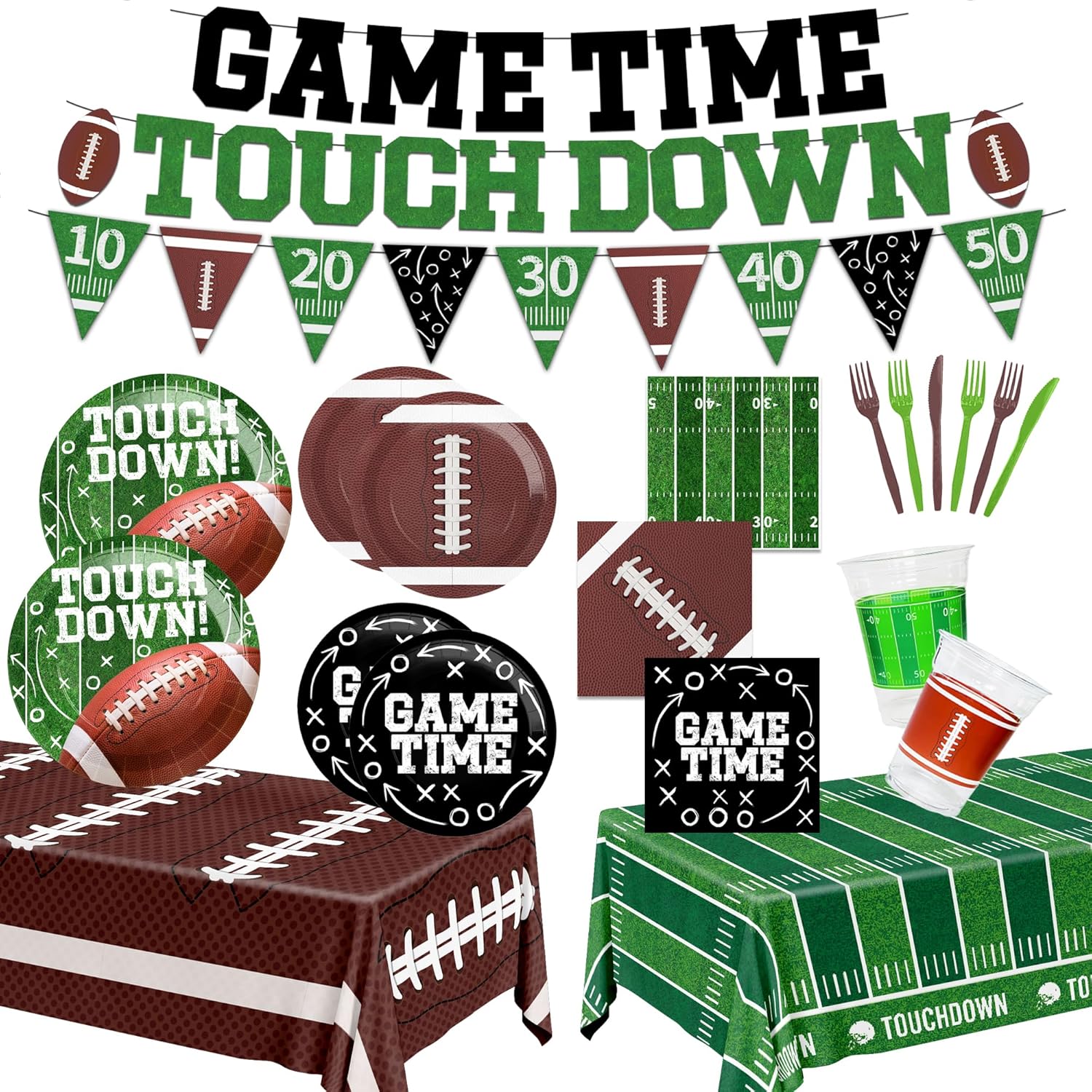 Football Party Supplies,Football Party Decorations Tableware Includes Football Plates and Napkins, Cups,Tablecloth,Banner for Football Game Day Tailgate Party Decorations,Serve 20