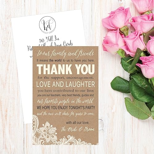 Miniatura 6 de Hadley Designs 50 tarjetas de agradecimiento de papel kraft para boda, cartel de mesa de agradecimiento para cena de ensayo, notas de menú de ajuste