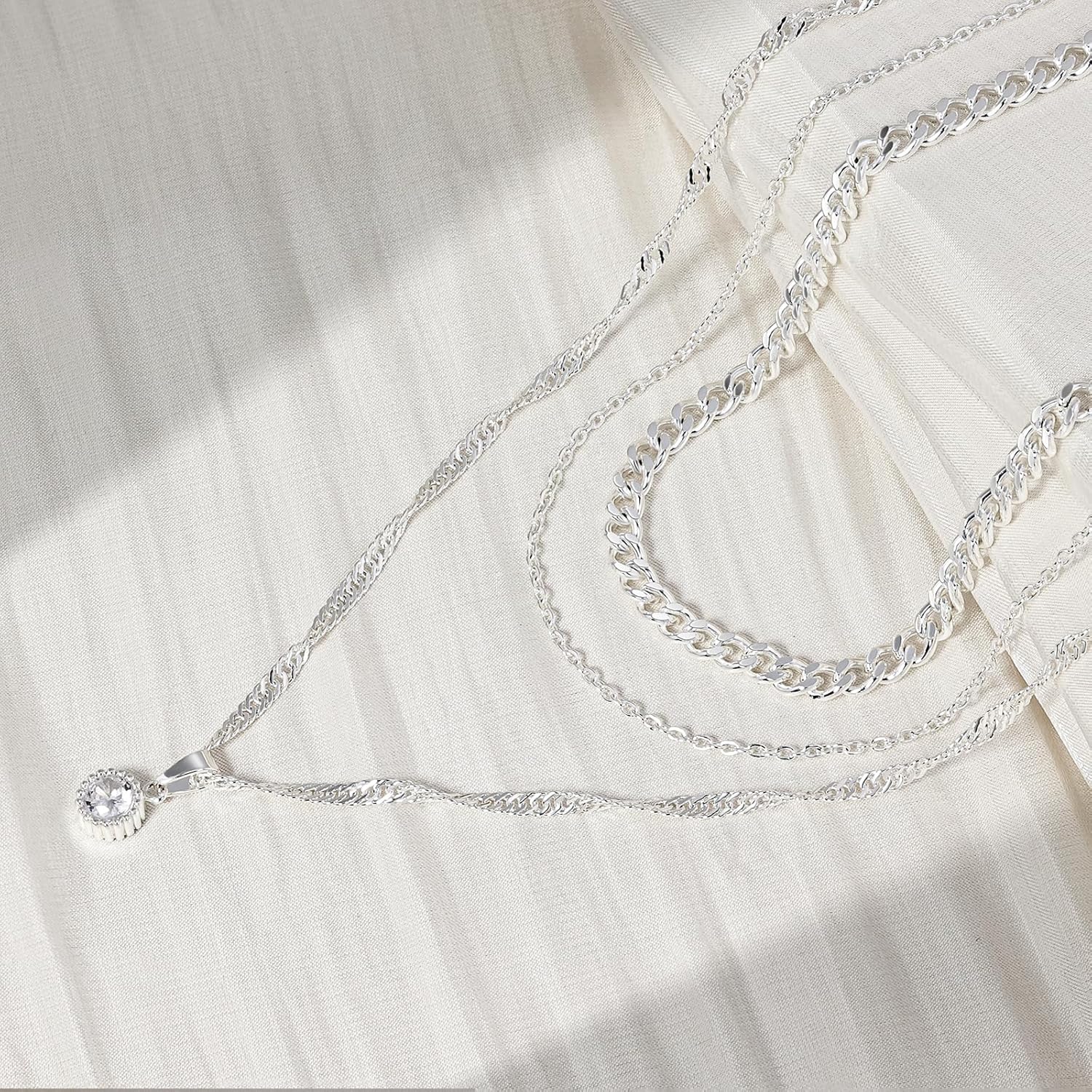 Sterling Silver Gold Necklace Stack, Layered Necklaces for Women Girls Dainty Charm CZ Diamond Pendant Necklace Non Tarnish Waterproof Layering Choker Twist Chain Necklaces Trendy Jewelry Gift - Image 10