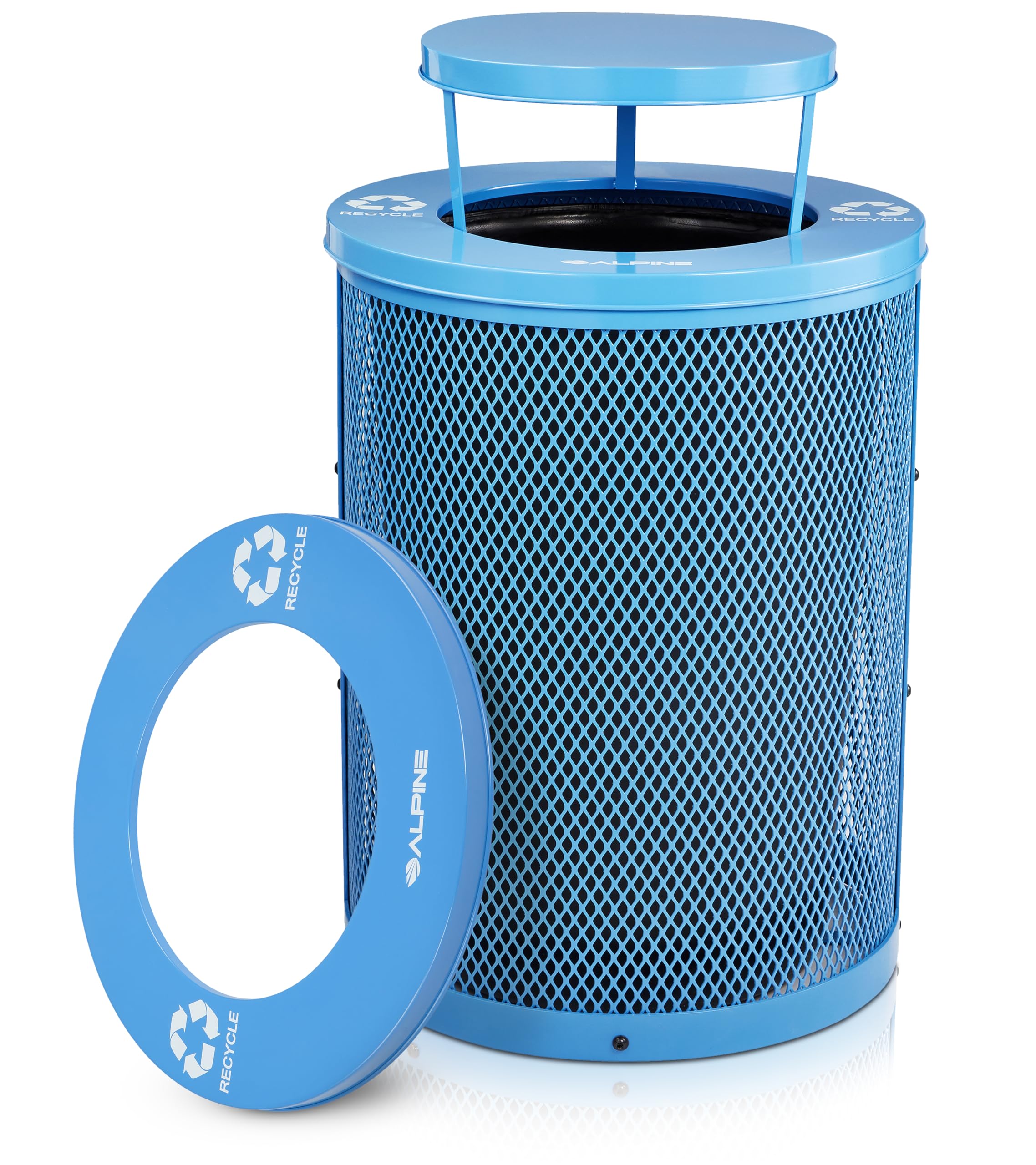 Alpine Outdoor Trash Can 36 Gallon Diamond Steel Commercial Metal Waste Bin with Leak Proof Liner Heavy Duty