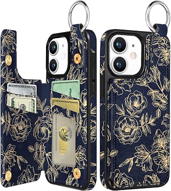 Shorogyt Compatible with iPhone 11 Wallet Case with Card Holder - Designer Rose Pattern Kickstand Magnetic Clasp Back Flip Folio Leather Phone Covers for Women Men Girls