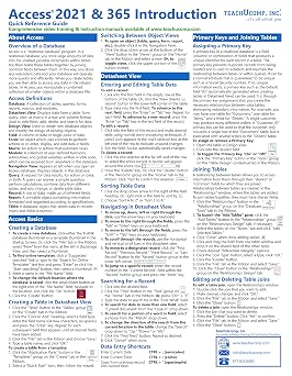 Microsoft Access 2021 and 365 Introduction Quick Reference Training Tutorial Guide Cheat Sheet of Instructions, Tips & Shortcuts - Laminated Card