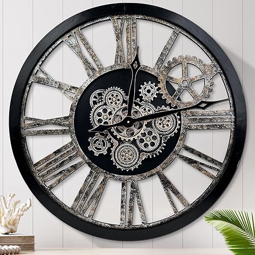 Miniatura 9 de HOIBAI Reloj de pared, relojes de pared grandes para decoración de sala de estar, 18 pulgadas, funciona con pilas, silencioso, sin tictac, moderno,
