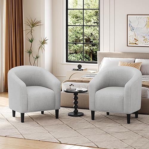 Miniatura 85 de Yaheetech - Silla decorativa con reposapiés, silla de respaldo de mediados de siglo, tapizada, suave, cómodo juego de sillón y reposapiés de tela,