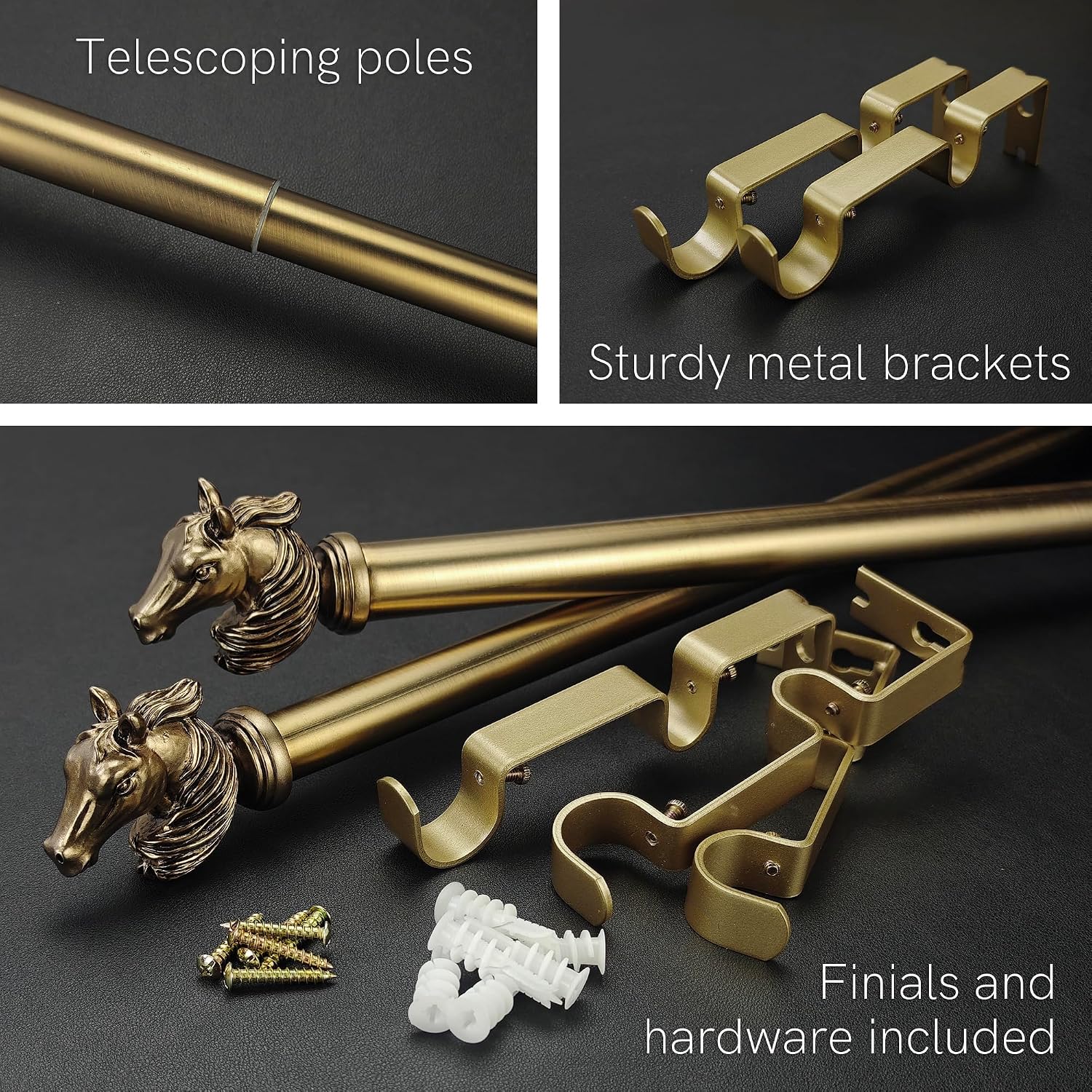 Double Curtain Rod 36-72" Adjustable Curtain Rods in Warm Gold