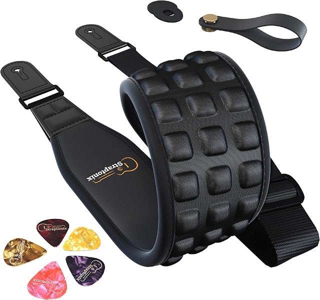 Ultimate Guitar Strap Kit | Premium Electric, Bass, Acoustic Guitar Strap - Soft & Durable Neoprene Guitar Strap w/ 2 Strap Retainers, Strap Button & 5 Guitar Pick Set - Adjustable Strap for Musicians