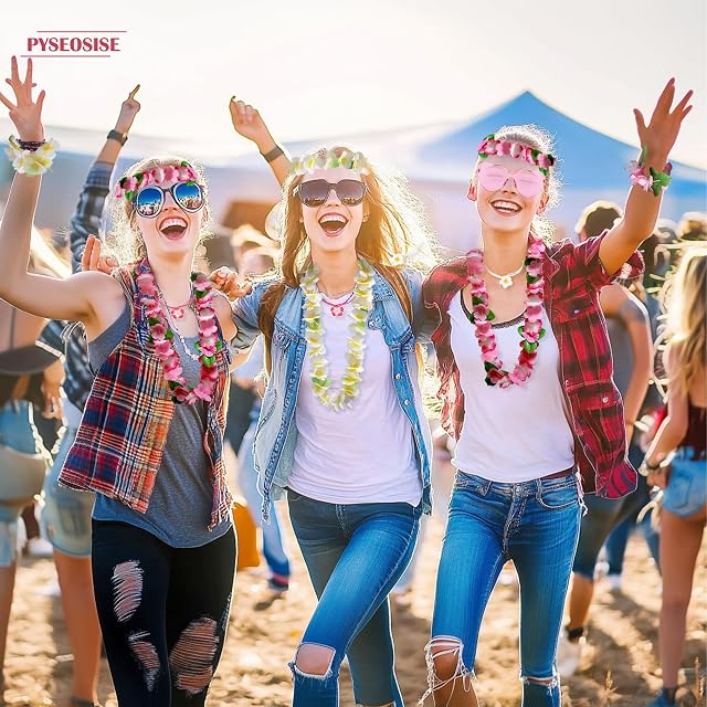Foto 7 de 7 de PYSEOSISE Collar Hawaiano de Flores, 14 Piezas Accesorios Hawaianos para Mujer