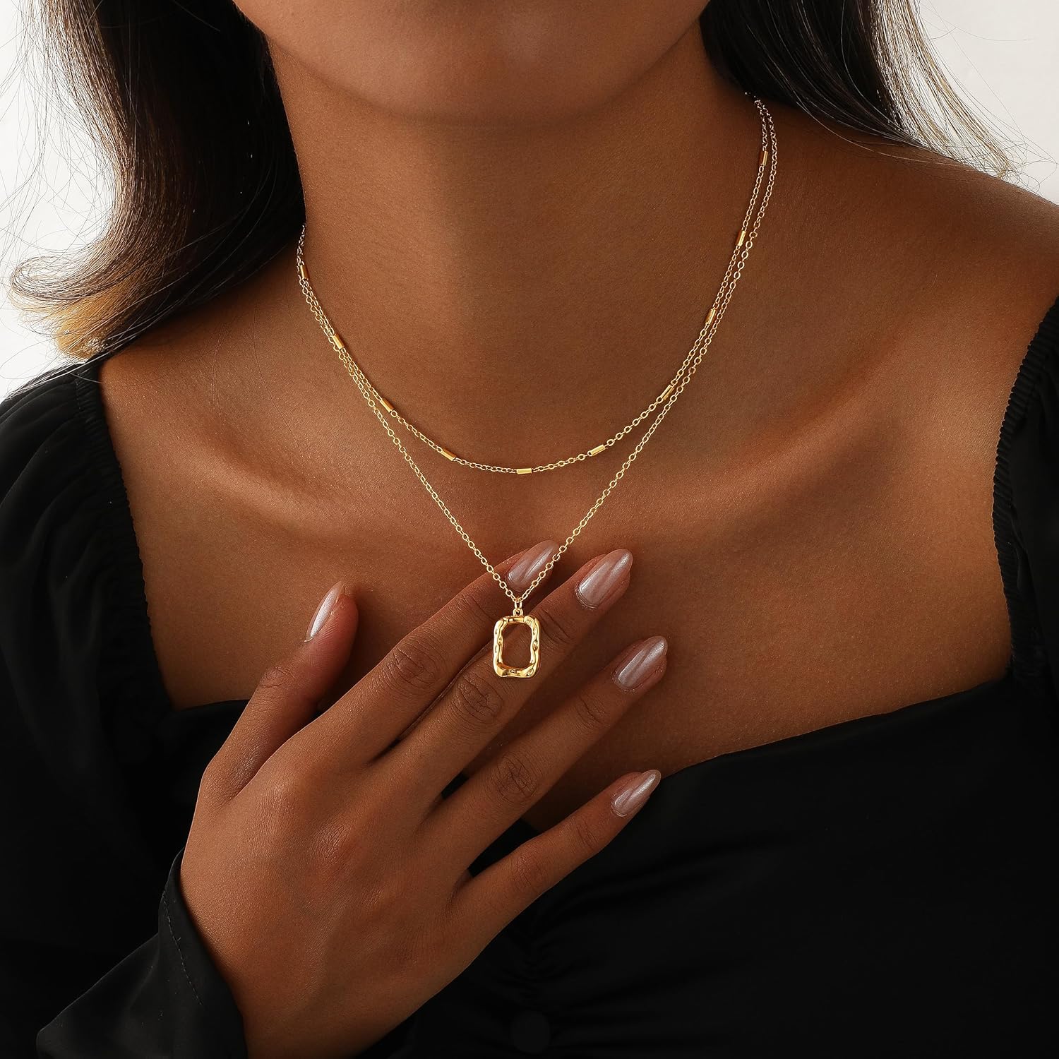 Layered Necklaces for Women 14K Gold Plated Stack Circle Pendant Trendy Long Chain Stackable Handmade Coin Necklace Set Dainty Gold Stacked Jewelry Gifts - Image 4