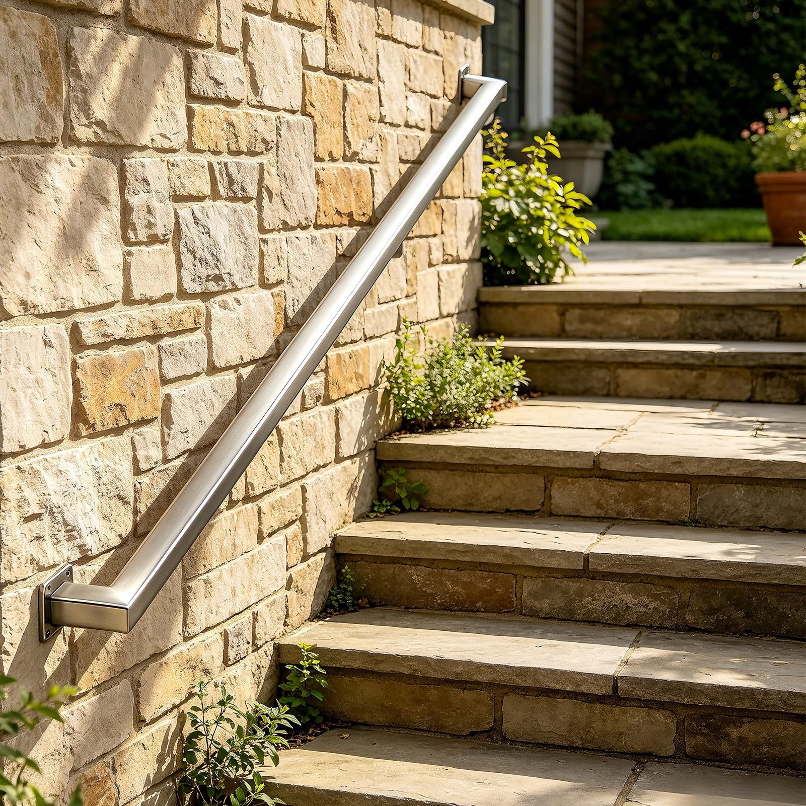 Stair Railing Outdoor, Brushed Stainless Steel Handrails for Stairs, Non-Slip Staircase Banister with Brackets, Modern Style Safety Handle for Indoor Outdoor Steps(2.6ft/0.8m)