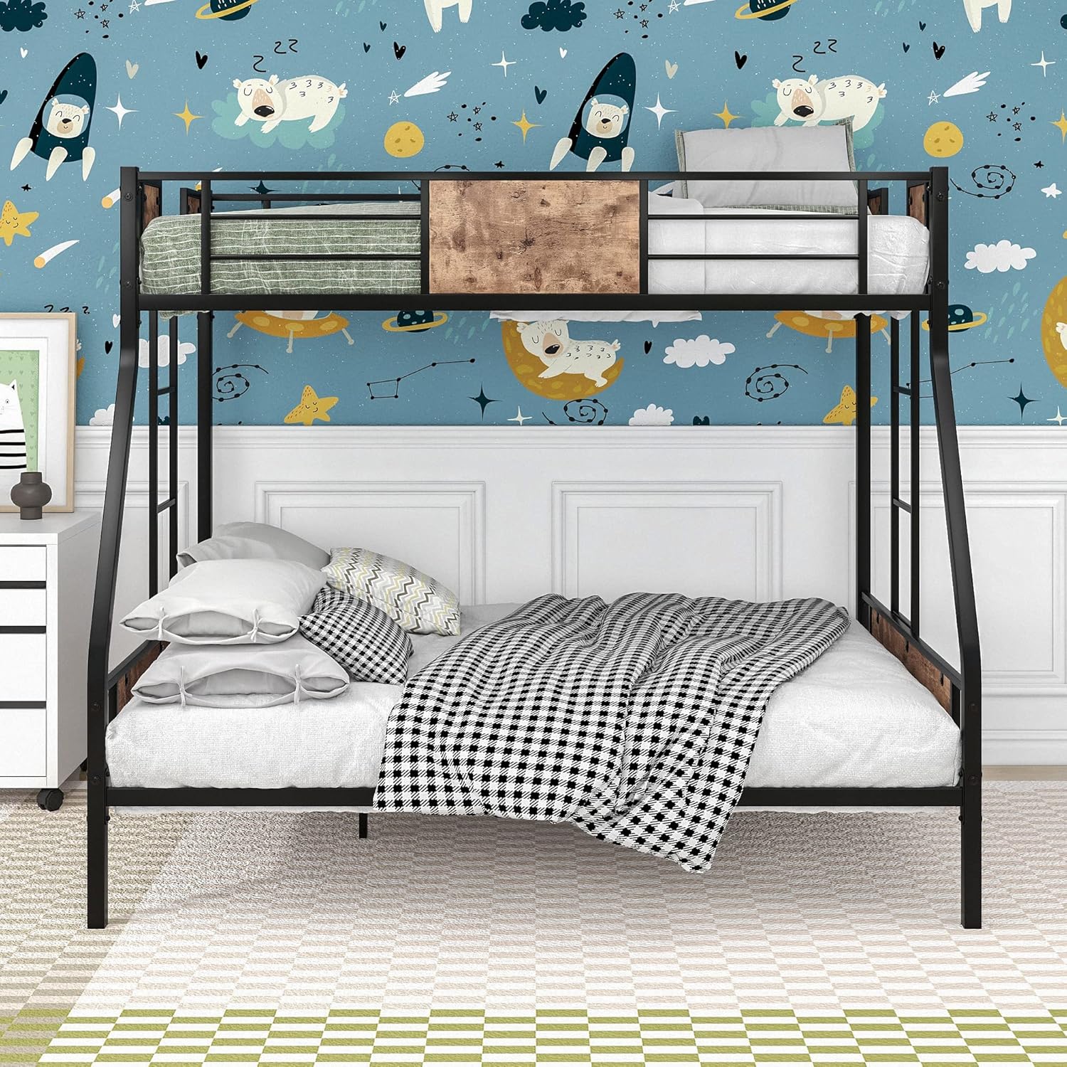 Jintop Twin Over Full Metal Bunk Bed with 2 Side Ladders