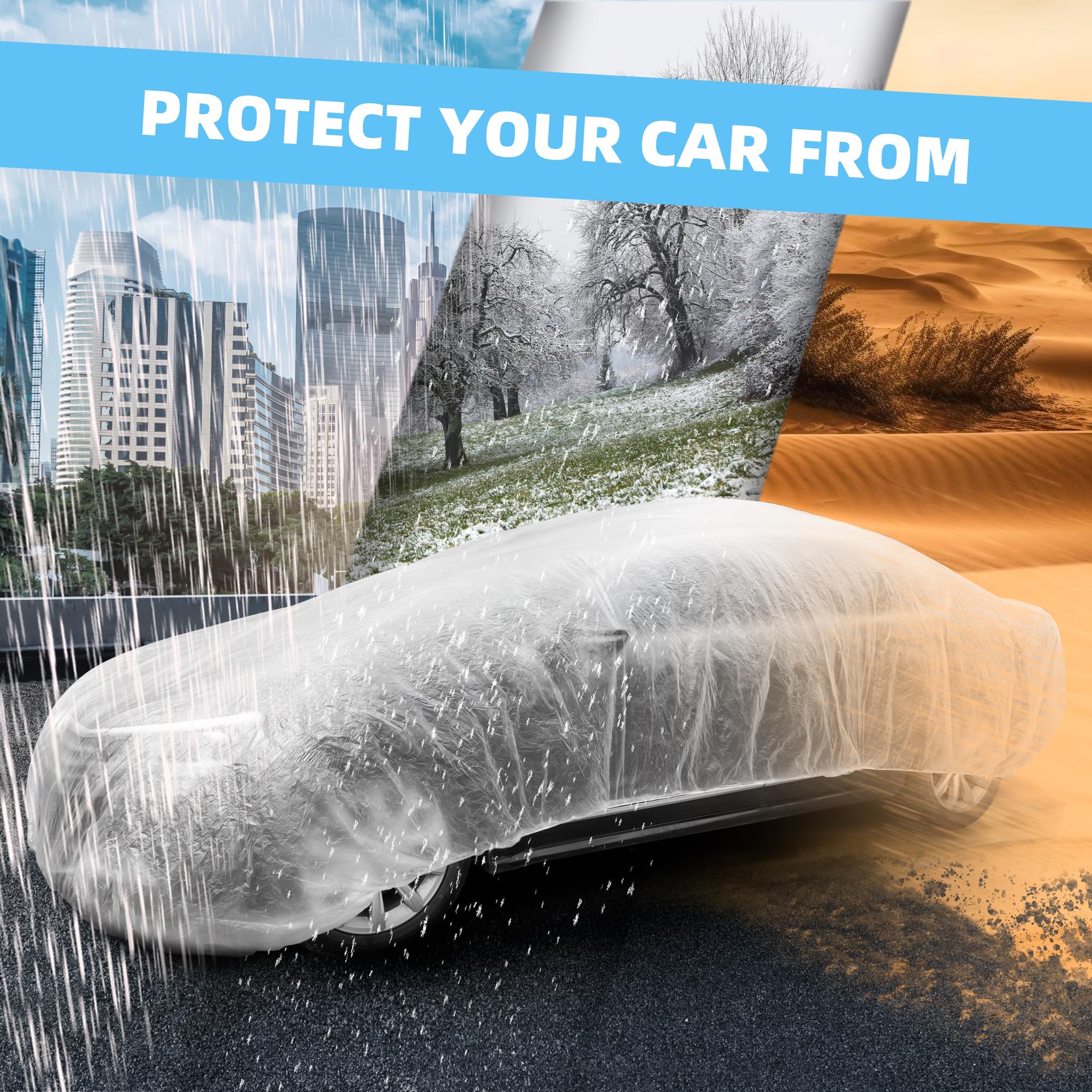 U0U Disposable Car Covers 22 x 12 Universal Plastic Car Covers for Automobiles Clear Car Cover with Elastic — view 3