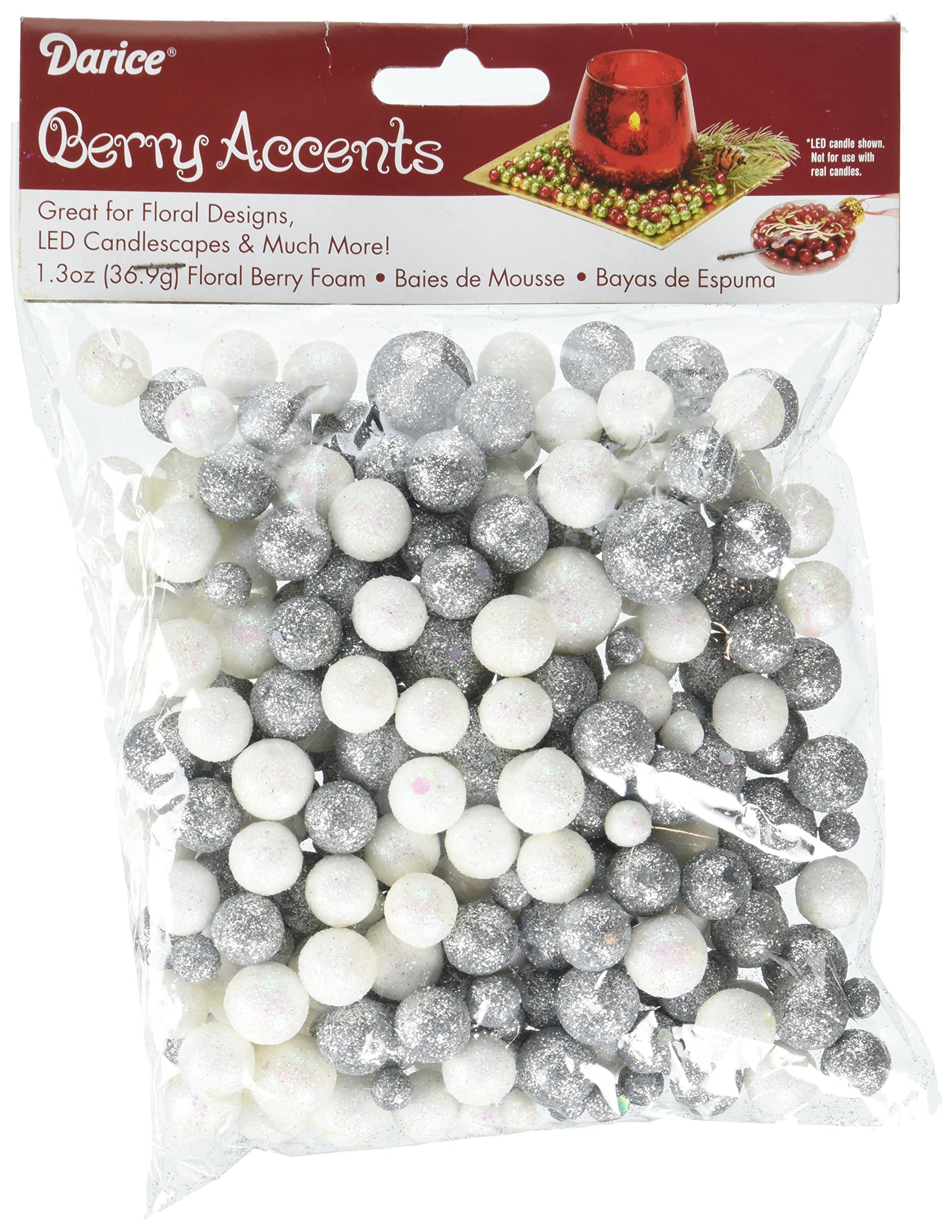 Darice Slvr/Wht Floral Glitter Foam Bead 1.3oz