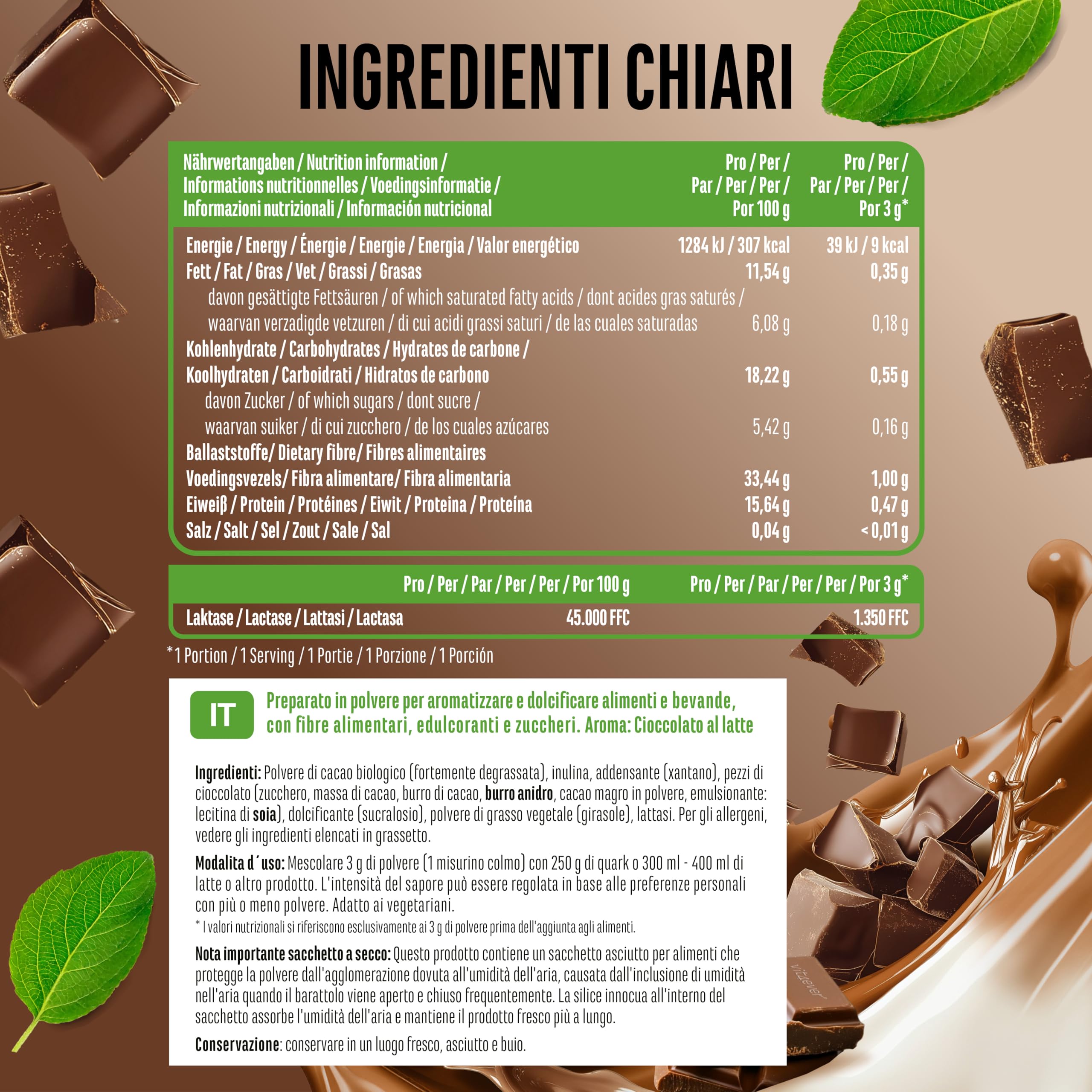 Polvere di Aromi Vaniglia 250 g - Cioccolato al latte - Uso versatile per cibi e bevande - Polvere di aromi - FLAVOR CRAFT