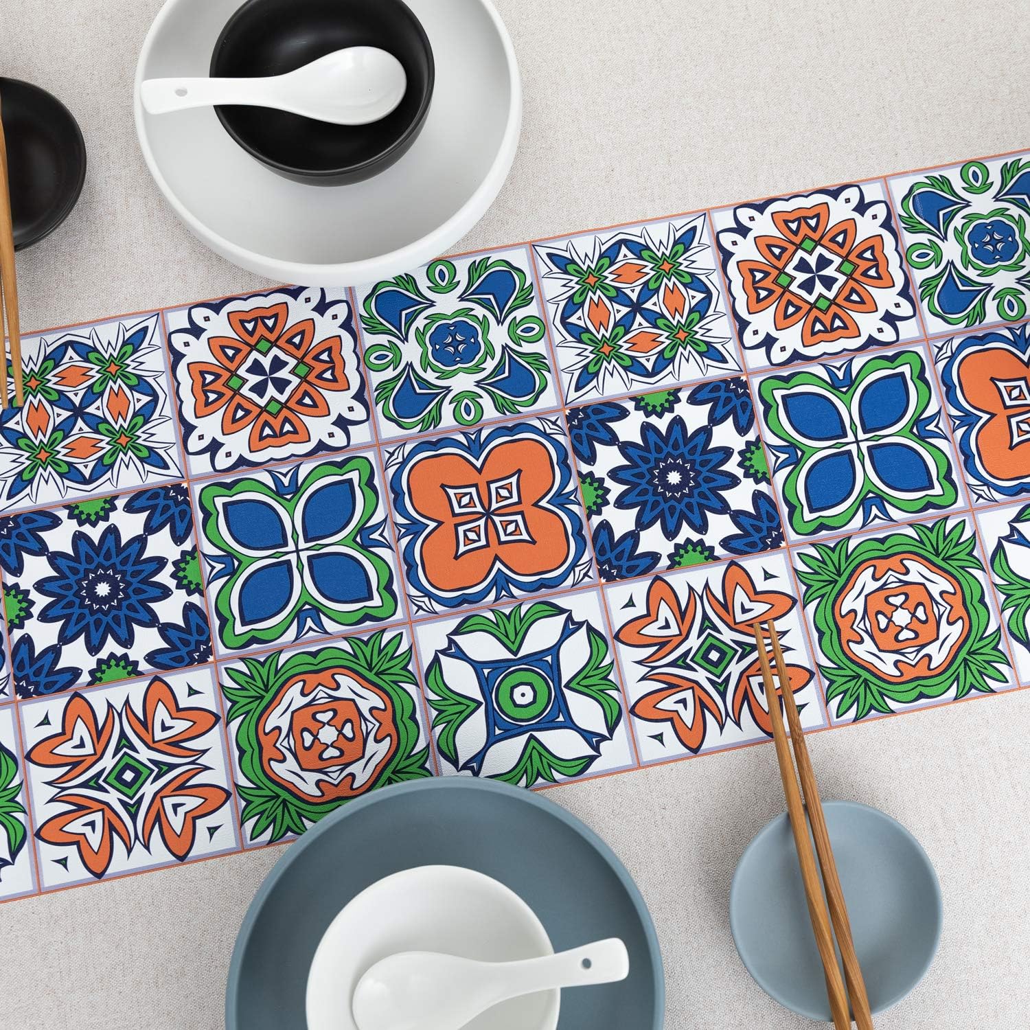 LEEVAN Heavy Weight Vinyl Square Table Cover Wipe Clean PVC Tablecloth Oil-Proof Waterproof Stain-Resistant-54 x 72 Inch (National Pattern)