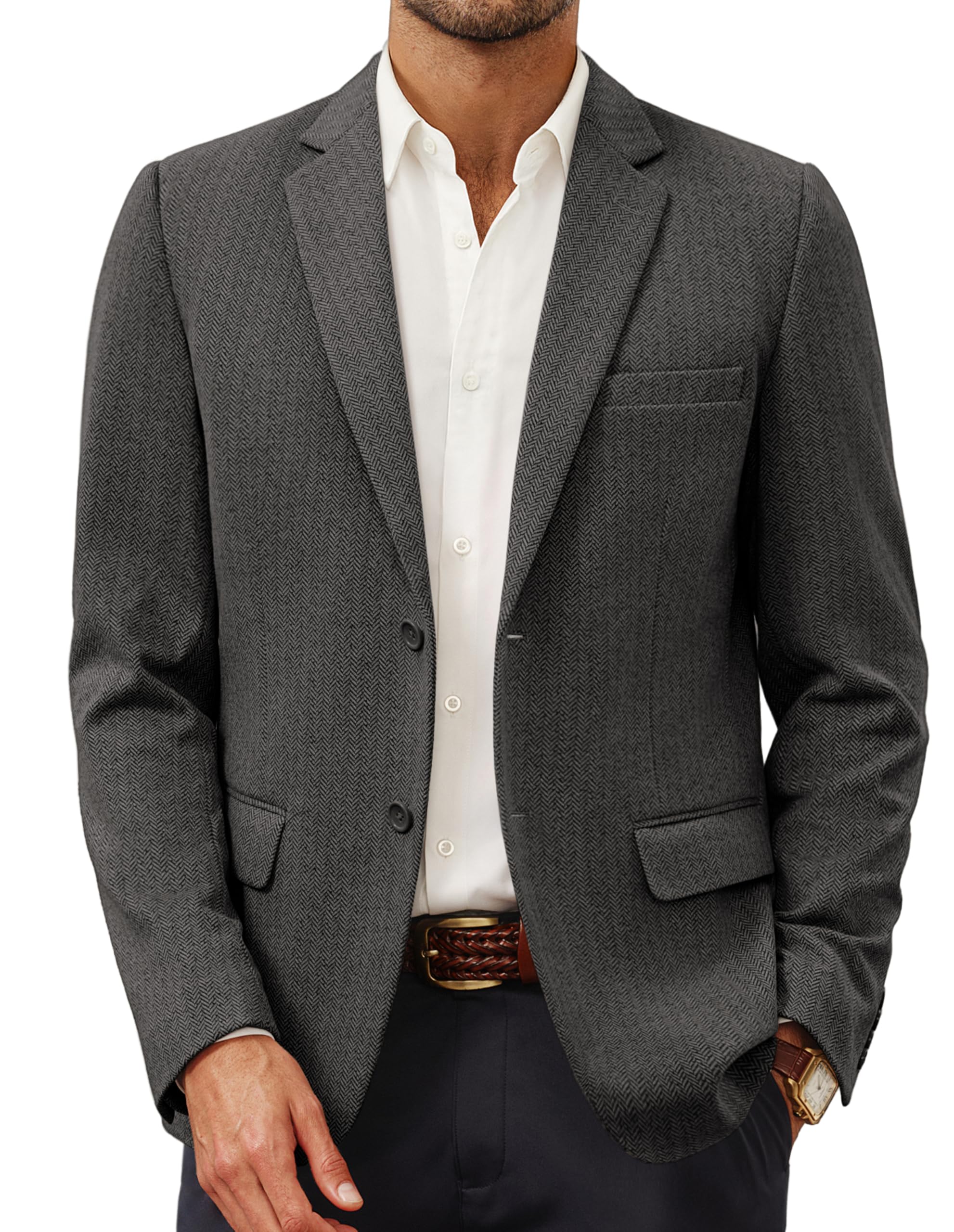 Men's Herringbone Blazer Jacket Lightweight Casual Knit Sport Coat