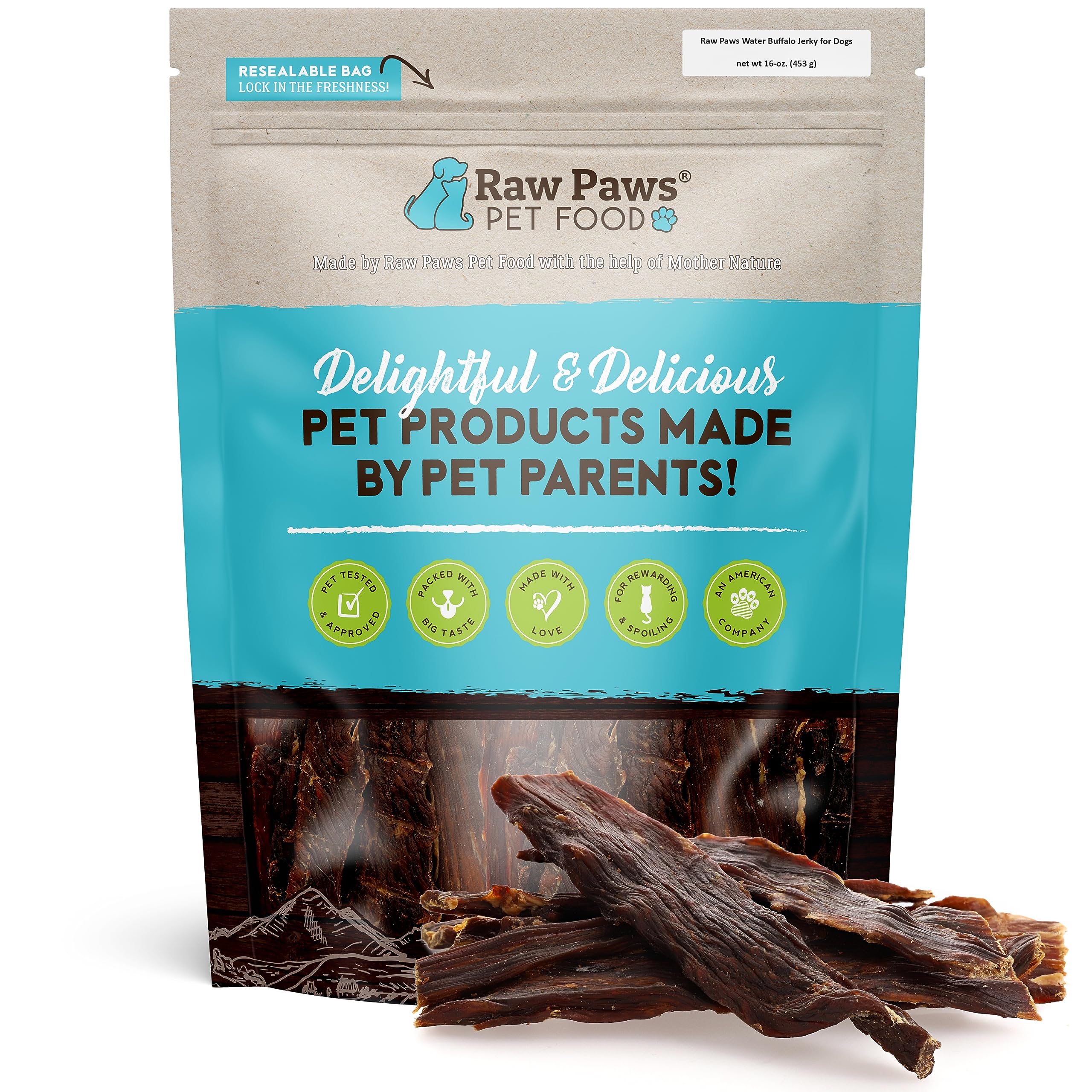 Water Buffalo Jerky Treats for Dogs, 16-oz - Packed in USA - Free-Range Pure Buffalo Meat - Beef Jerky Alternative - Treats for Dogs - Single Ingredient