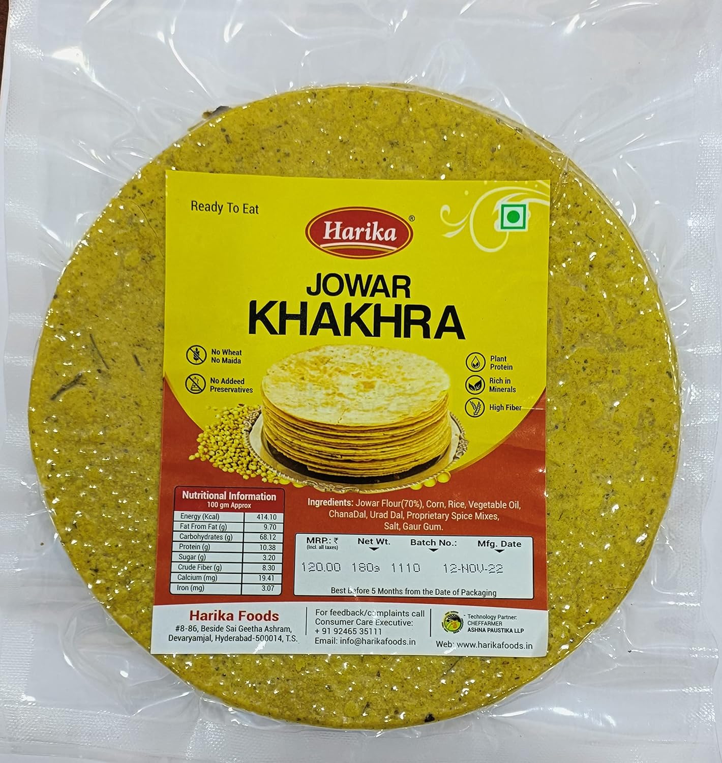 Harika Jowar Methi Khakhra 180g 70 Millet Content No Maida, No