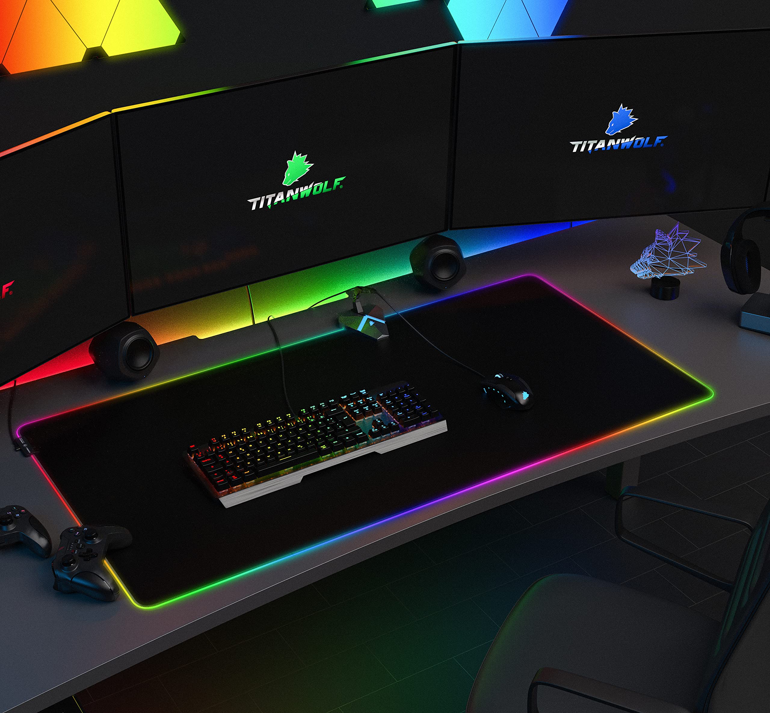 TITANWOLF - New RGB LED Tappetino Mouse Gaming Grande XXXL – 1200x600mm – Mousepad USB - OLED Multi Color - 7 Colori più 4 Effetti – Retro gommato Antiscivolo - New 2022