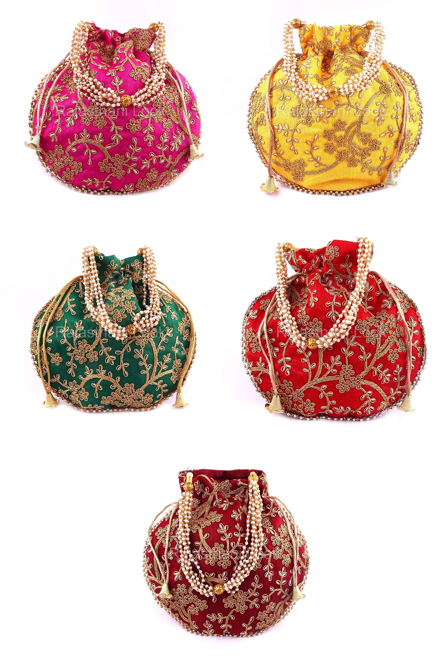 Rajasthani Look Womens Wristlets Ethnic Bridal Potli (Multicolour) - Combo Pack of 5 (B08TQK5X8W) Amazon Price History, Amazon Price Tracker