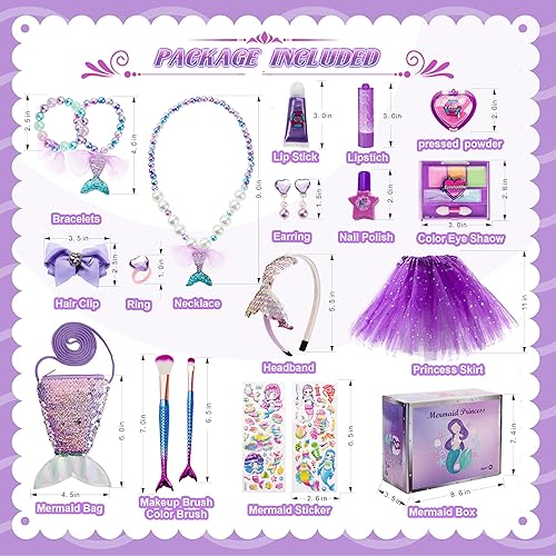 Miniatura 2 de TERTOY Kit de maquillaje para niños para niñas, juego de maquillaje lavable real para niñas pequeñas, kit de maquillaje de sirena seguro y no tóxico