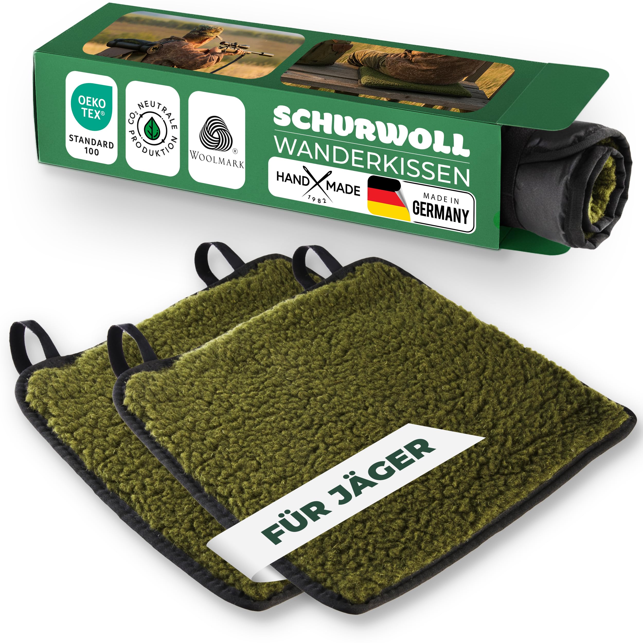 Novaliv Jagdkissen Schurwolle 38 x 38 cm Moosgrün Variante