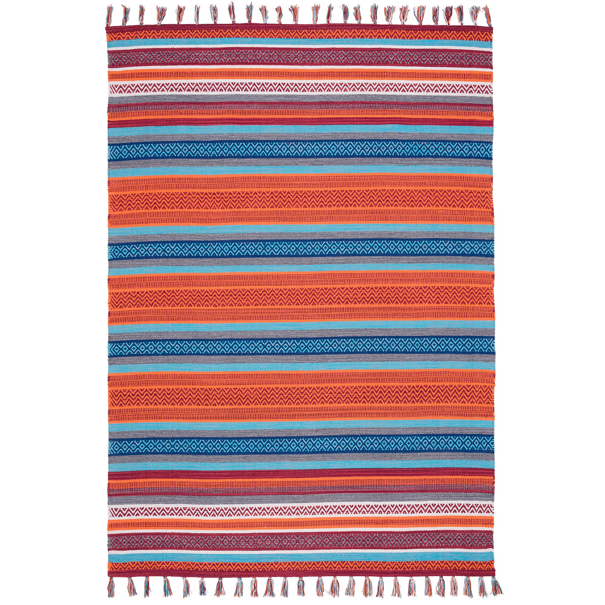 Pergamon Tapis Kilim en Coton tissé à la Main Grace - Multicolore Turquoise Terre Cuite - Tapis Facile d'entretien et Durable - Idéal pour Le Salon, Le Couloir et la Cuisine - Tapis Naturel Durable