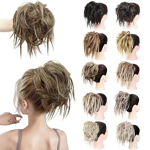 MORICA 2 piezas de cabello de moño desordenado, coleteros de moño desordenado para extensiones de cabello fino, rizado, ondulado, sintético, cola de