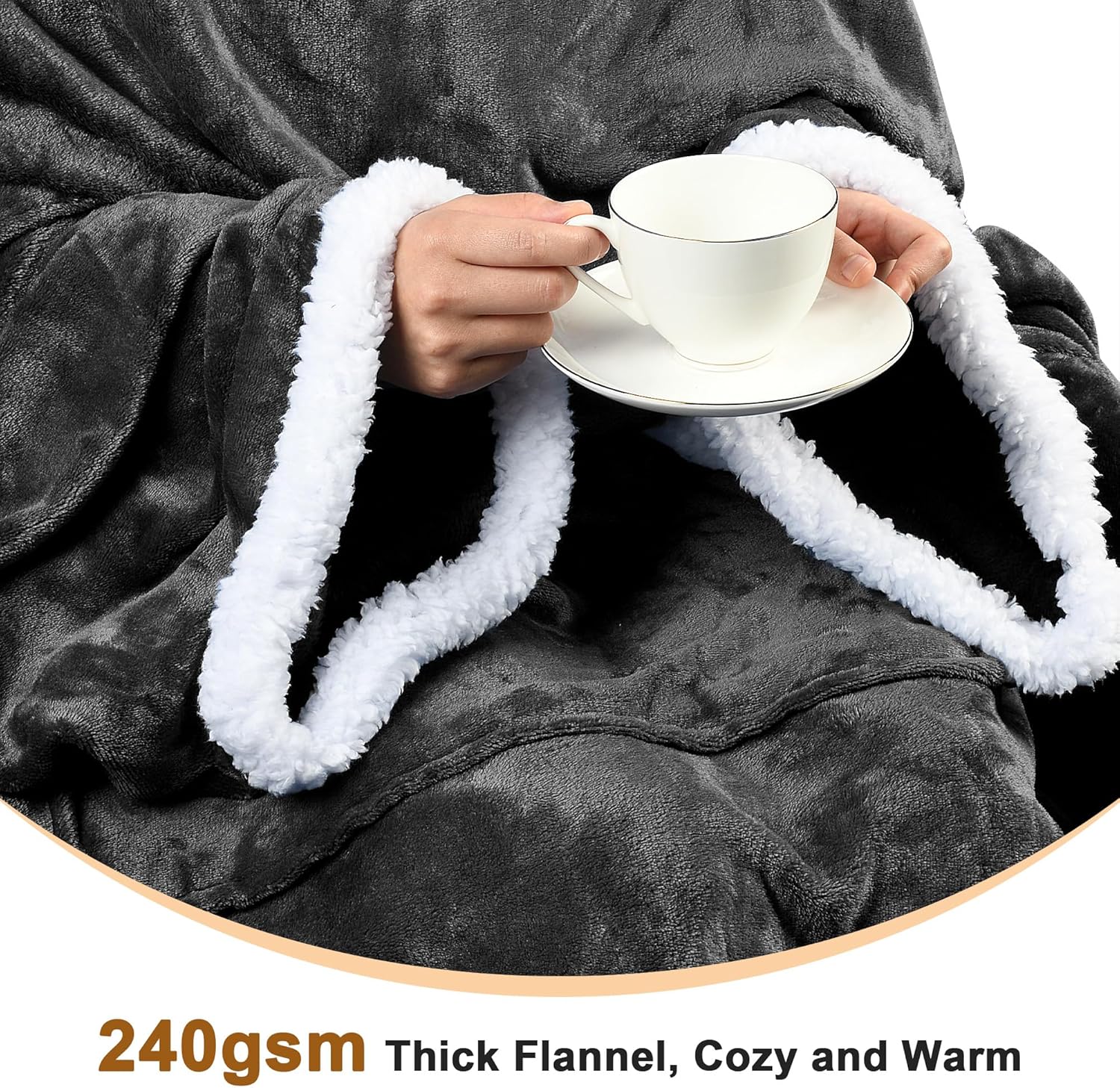 Tirrinia Hooded Wearable Blanket with Sleeves, Full Body Throw Reading Wrap TV Blankets, Cozy Flannel Blanket Robe, Snuggle Gift for Adult Women Men Mom Grandma