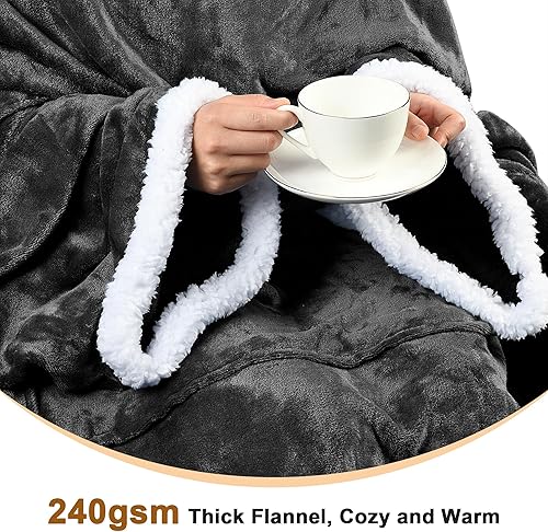 Miniatura 4 de Tirrinia - Capa de manta de sherpa para adultos, muy suave, cómoda y cálida con mangas, para ver TV, para descansar en el sofá, de 72 x 55 pulgadas