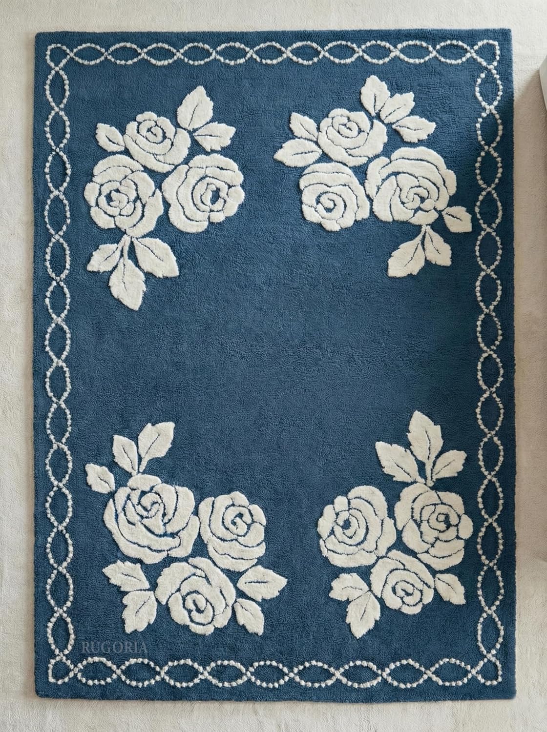 Floral Hand Tufted Wool Area Rug, Rose Pattern with Chain Border, Soft, Plush & Durable Carpet with Cotton Backing for Living Room, Bedroom & Home Interior (Warm Sand, 3' x 5')