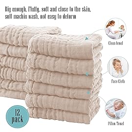 Cute Castle 24 Pack Muslin Burp Cloths for Baby - Ultra-Soft 100% Cotton Baby Washcloths - Large 20\'\' by 10\'\' Super Absorbent Milk Spit Up Rags - Burpy Cloths for Unisex, Boy, Girl - Brown