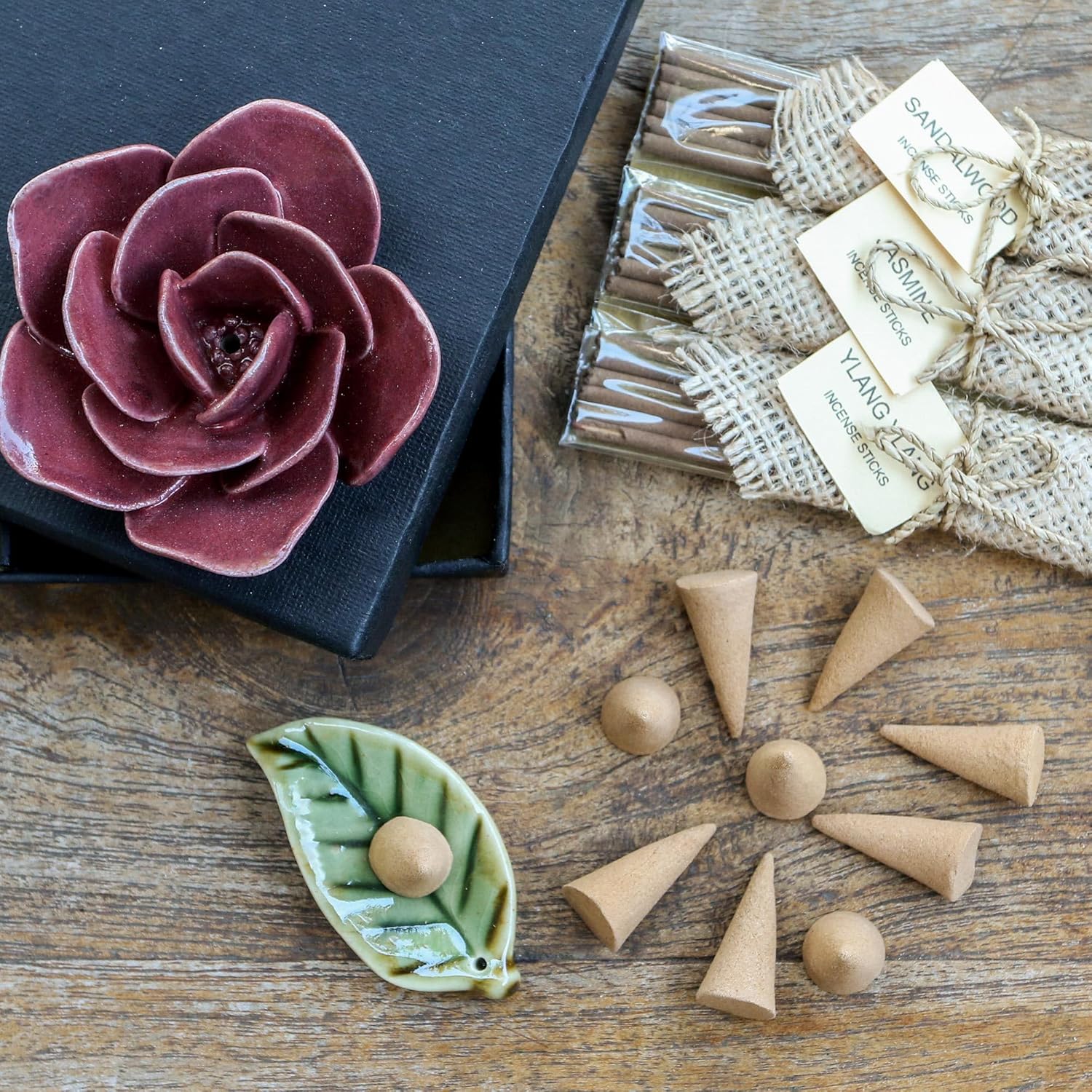 NOVICA Artisan Handmade Aromatherapy Boxed Gift Set Incense Ceramic Holders Indonesia Lamps Lighting Oil Burners Leaf Tree [box 1.2in H x 7in W x 7in D Standbase 1in H x 3.1in W x 3.1in D Standbase 0]