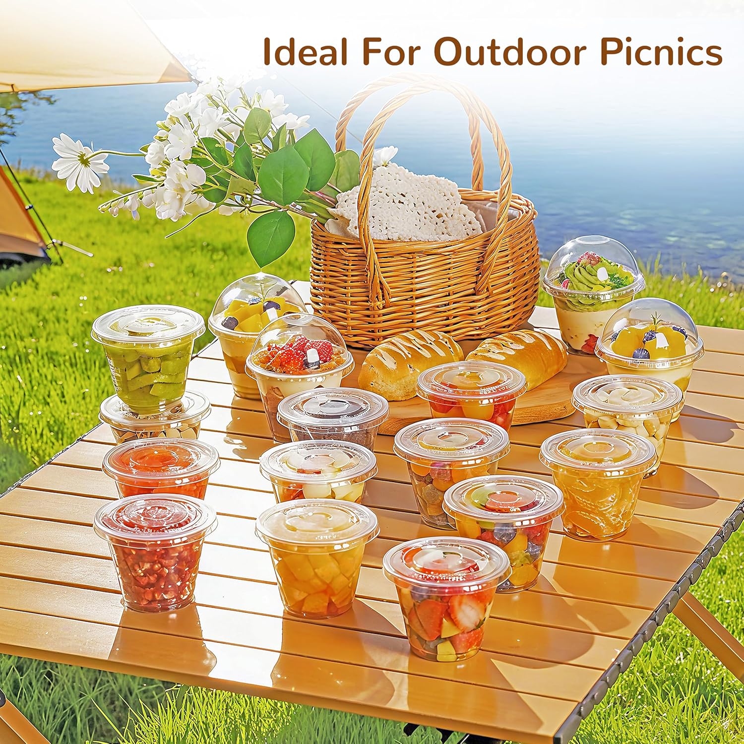 9oz Clear Plastic Cups with Flat Lids No Hole Disposable Togo Cups with Lids for Fruit Snack Yogurt Jelly Pudding Cold Drink in Party Picnic (300 Sets)