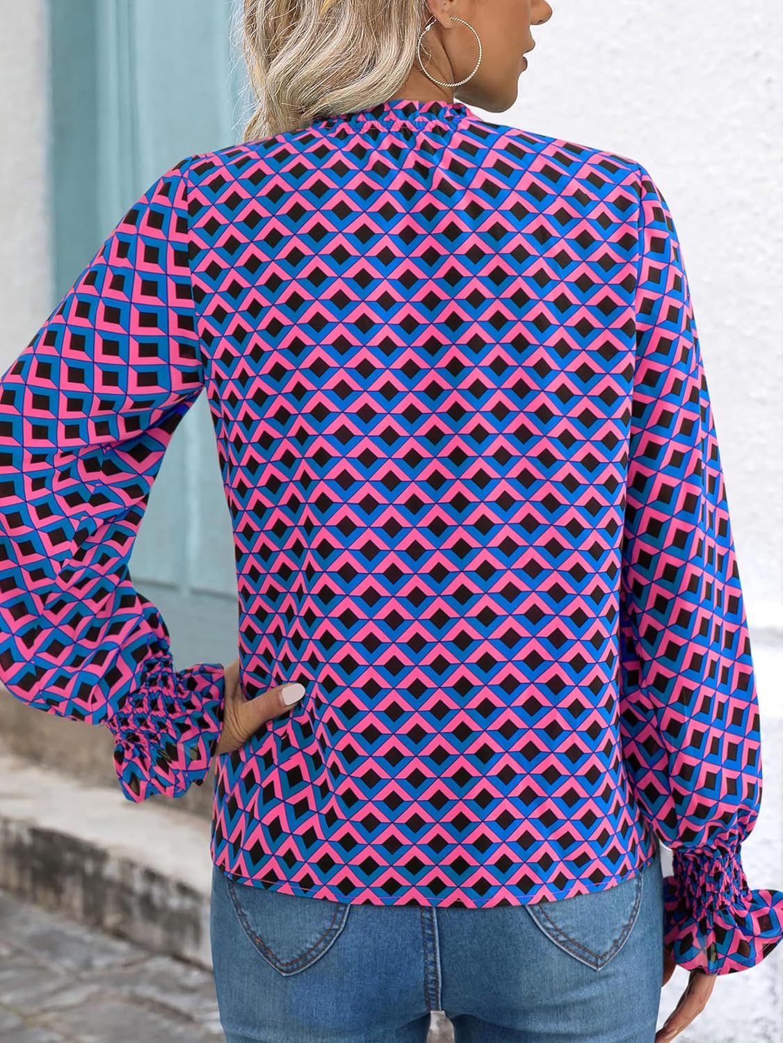 MASCOMODA Womens V Neck Floral Long Sleeve Tops 2026 Summer Casual Loose Puff Sleeve Chiffon Boho Work Blouse Dressy T Shirts - Image 5