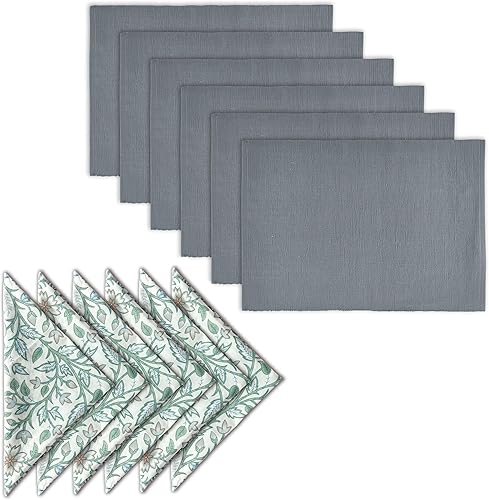 Miniatura 1 de AVKA Studio Paquete de manteles de algodón acanalado y servilletas con estampado de algodón, paquete de 6 unidades, verde y gris