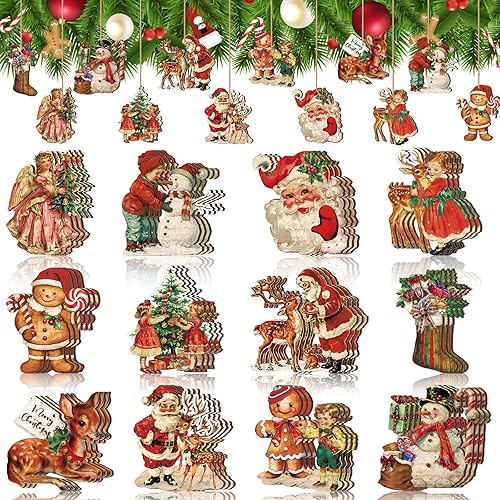 Huwena 36 Pcs Vintage Christmas Ornaments Wooden Christmas Tree Ornaments