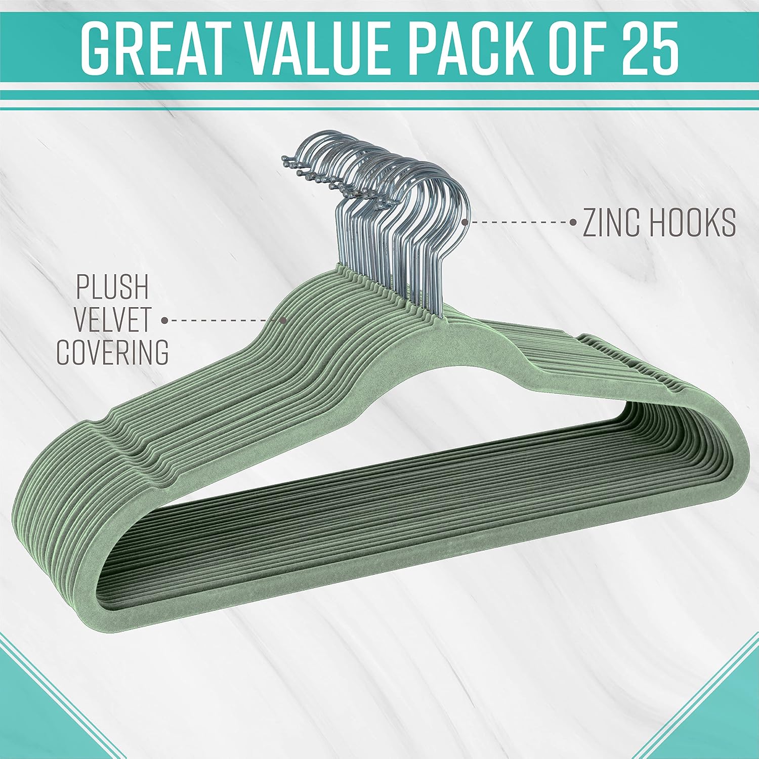 Simplify Velvet Hangers - Clothes Non Slip Space Saving Plastic Hangers for Shirts Pants Skirts Dresses Sweaters Scarves - Wardrobe Garment Hanger - Pack of 25