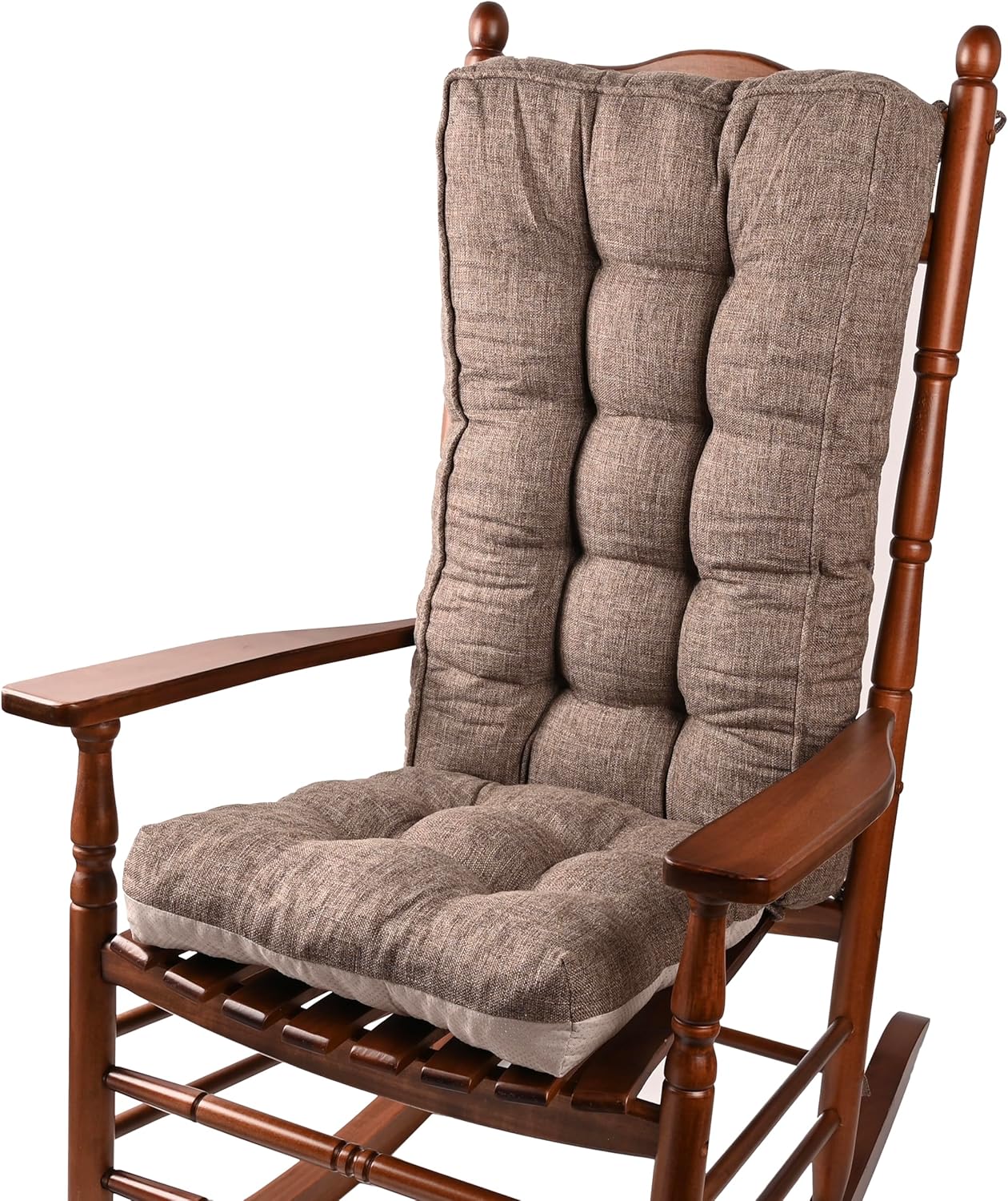 18 in Jumbo Rocking Chair Cushions with Ties,Non-Slip Durable Linen Pads Thick Padding and Tufted Design for Living Room Rocker (Brown, Set of Seat & Back Cushion) Set of Seat & Back Cushion Brown