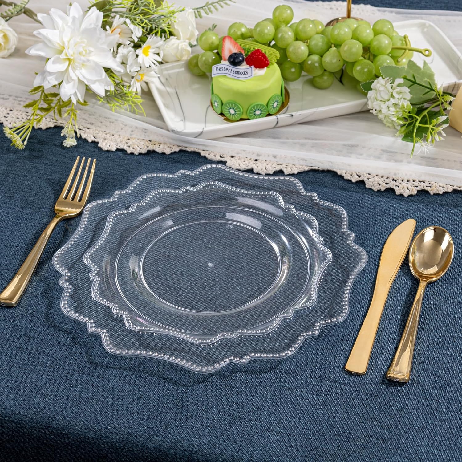 COLOSUS 60pcs Clear Plastic Plates Disposable -Heavy duty Plastic Party Plate set Include 30 dinner plates and 30 dessert/salad plates for Party/Wedding - Image 6