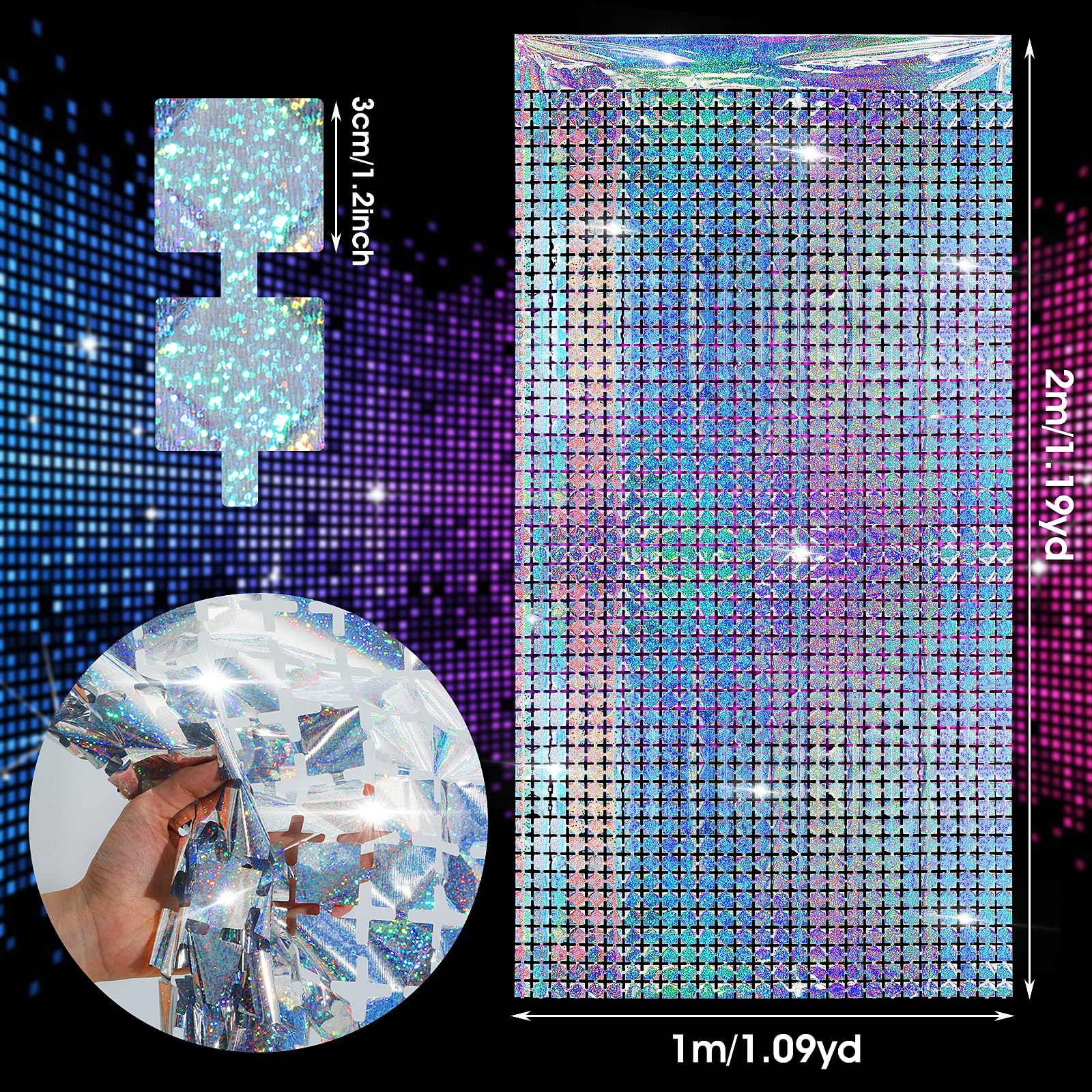 4 Tende Glitter Argento 2x1m - Decorazioni Feste, Natale, Capodanno, Sfondo Scintillante - Foto 6